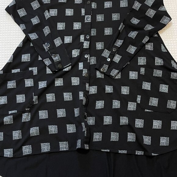 Snapdragon & Twig Collared Tunic Top Black Grid Squares Lagenlook Tunic Size S - Picture 14 of 15